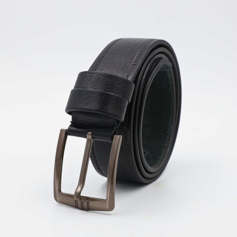 سير (حزام وسط) جلد طبيعي عرض 4.5 سم للرجال لون اسود