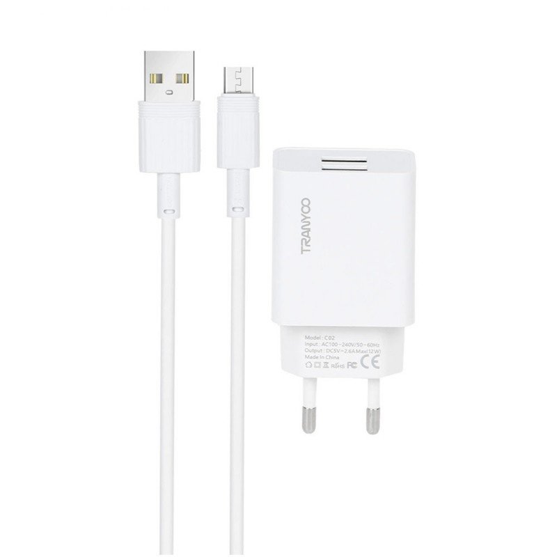 شاحن بمدخلين يدعم شحن سريع 14 واط يو اس بي مع سلك شحن مايكرو