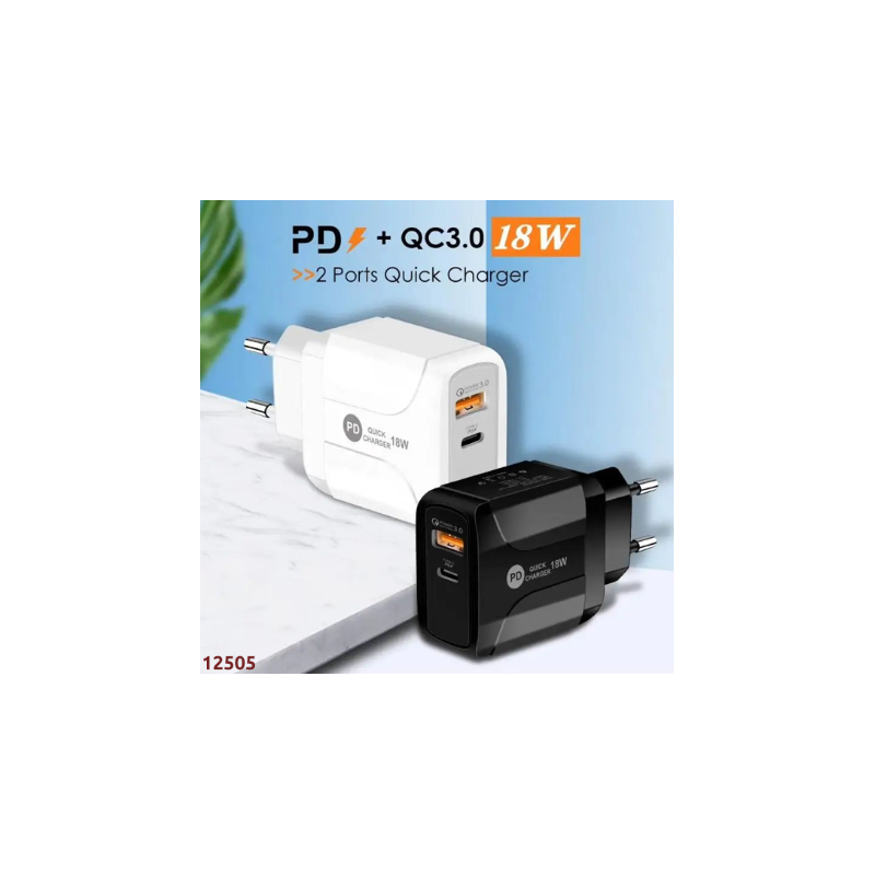 شاحن هاتف 1USB + 1PD مع كابل IPHONE