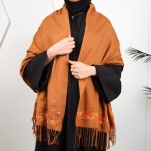 شال كتف لون كمل تطريز برتقالي