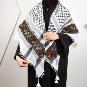 شال كوفية عريضة مع تطريز على الكامل ورد
