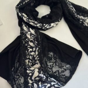 شال نسائي دانتيل وقماش مقاس 185×68 سم لون أسود