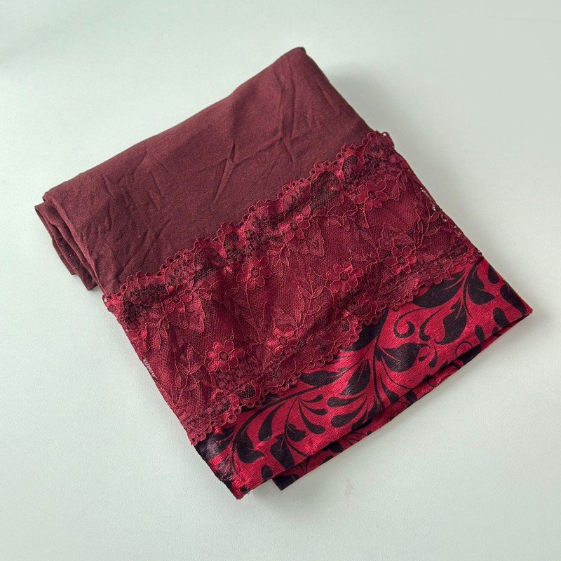 شال نسائي دانتيل وقماش مقاس 185×68 سم لون خمري