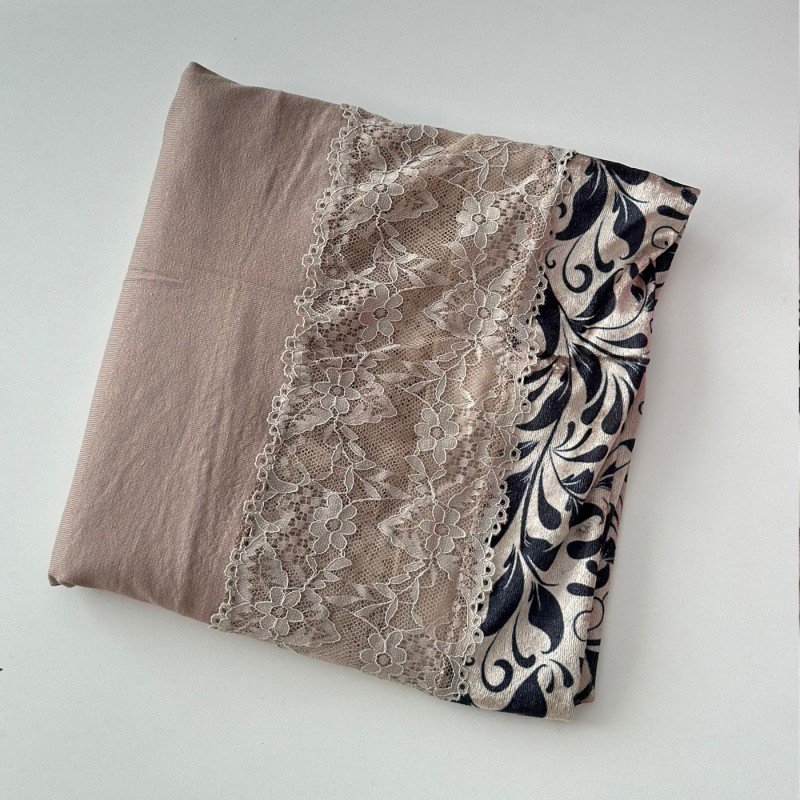 شال نسائي دانتيل وقماش مقاس 185×68 سم لون نهدي