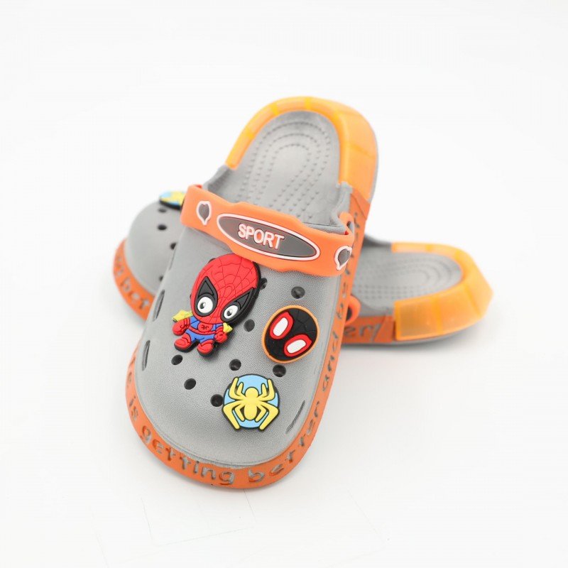 شبشب بتصميم سبايدر كيدز مضيء للأطفال لون رمادي وبرتقالي