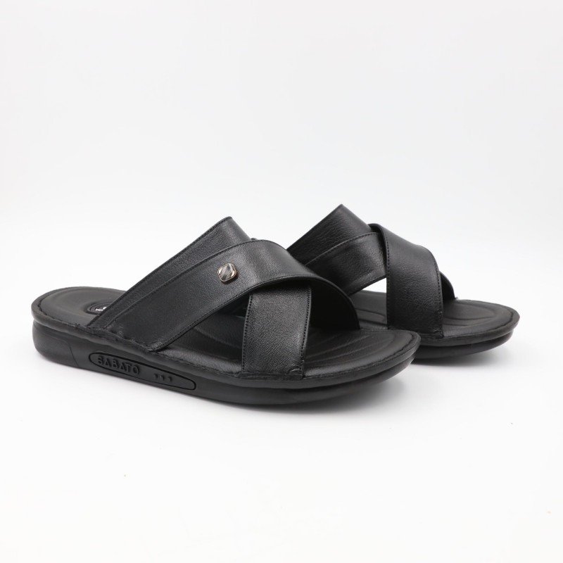 شبشب جلد طبيعي طبي من SABATO للرجال لون أسود