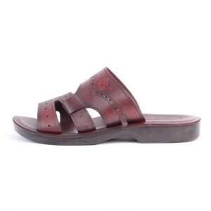 شبشب جلد طبيعي من سمارت SMART للرجال لون بني محروق ونعل أسود