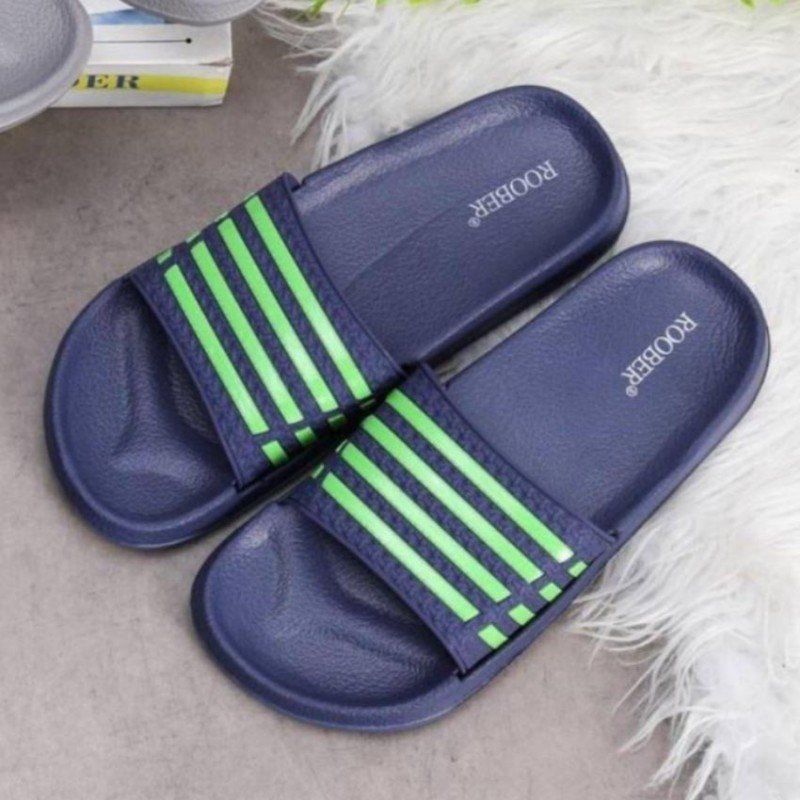 شبشب رجالي لون كحلي مخطط أخضر