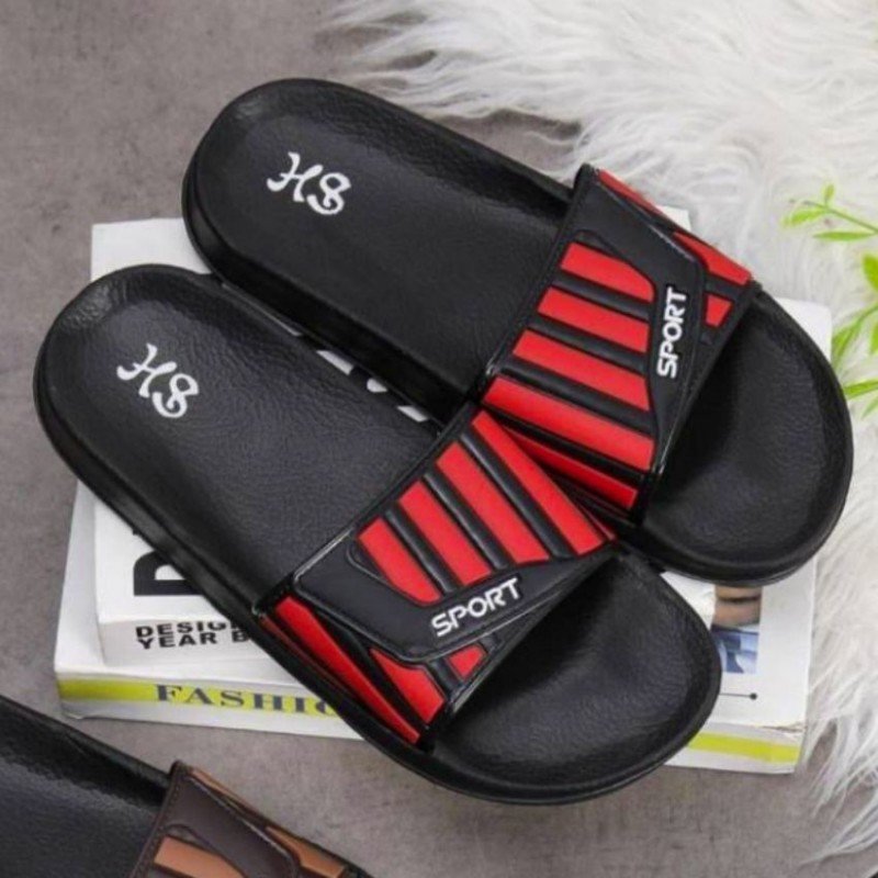 شبشب رجالي مخطط اسود لون أحمر