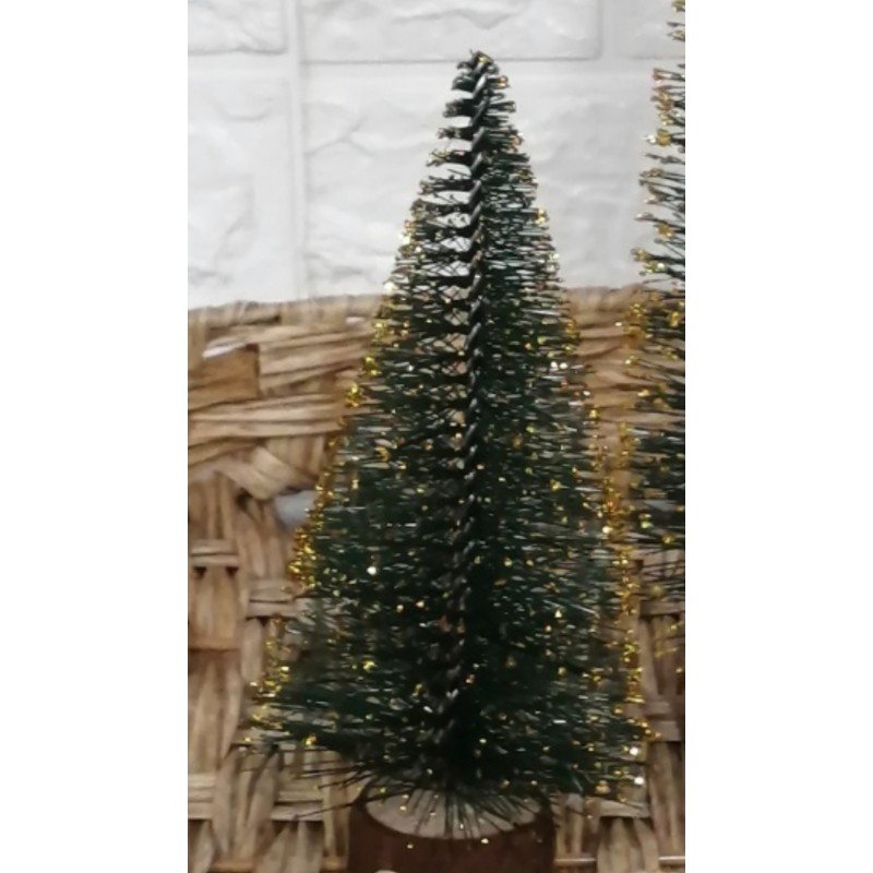 شجرة صغيرة لون أخضر وذهبي مع قاعدة خشب - Image 2