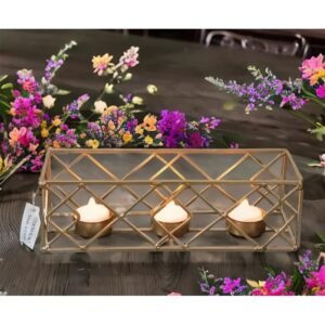شمعدان معدن ذهبي لثلاث شمعات صغار .. قياس 26*8*8 سم