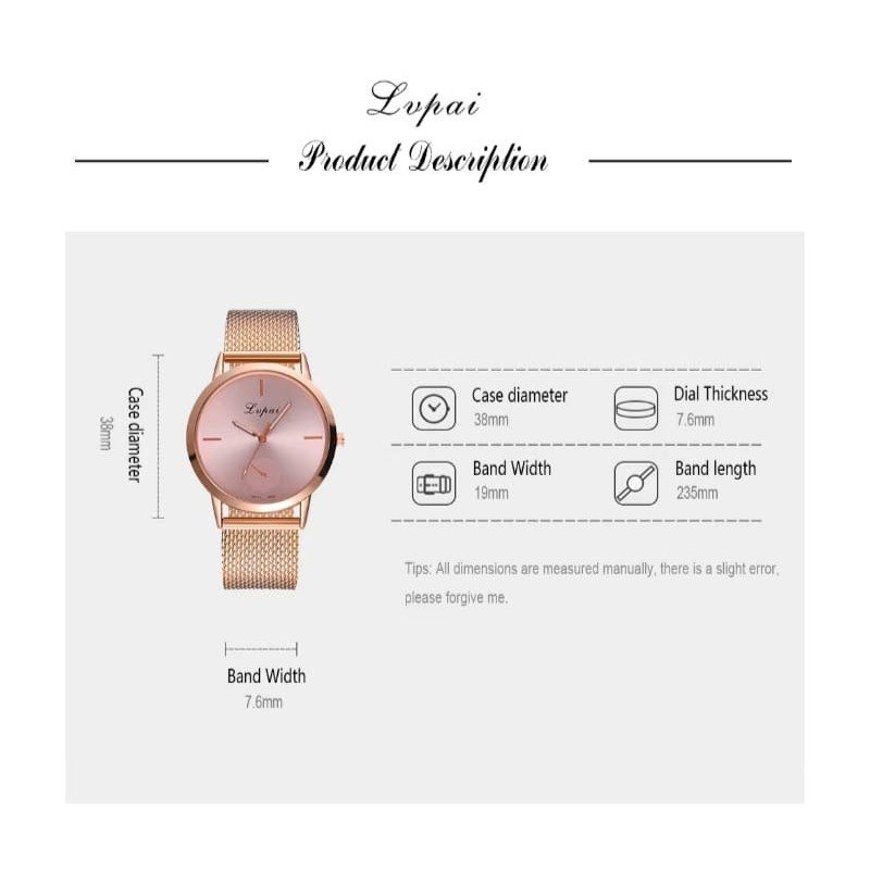 ساعة يد كوارتز أنيقة للصبايا- لون ذهبي - حزام من السيليكون المتين - Image 2