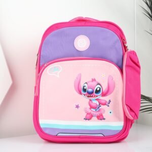 شنطة مدرسة مع مقلمة بتصميم ستيش مقاس 15 انش لون زهري