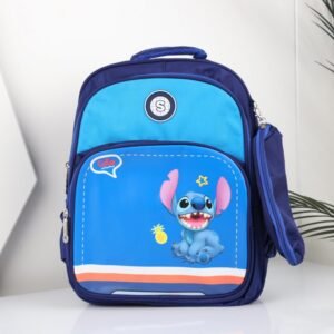 شنطة مدرسة مع مقلمة بتصميم ستيش مقاس 15 انش لون كحلي