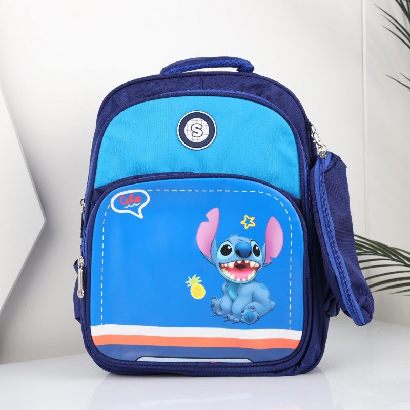 شنطة مدرسة مع مقلمة بتصميم ستيش مقاس 15 انش لون كحلي