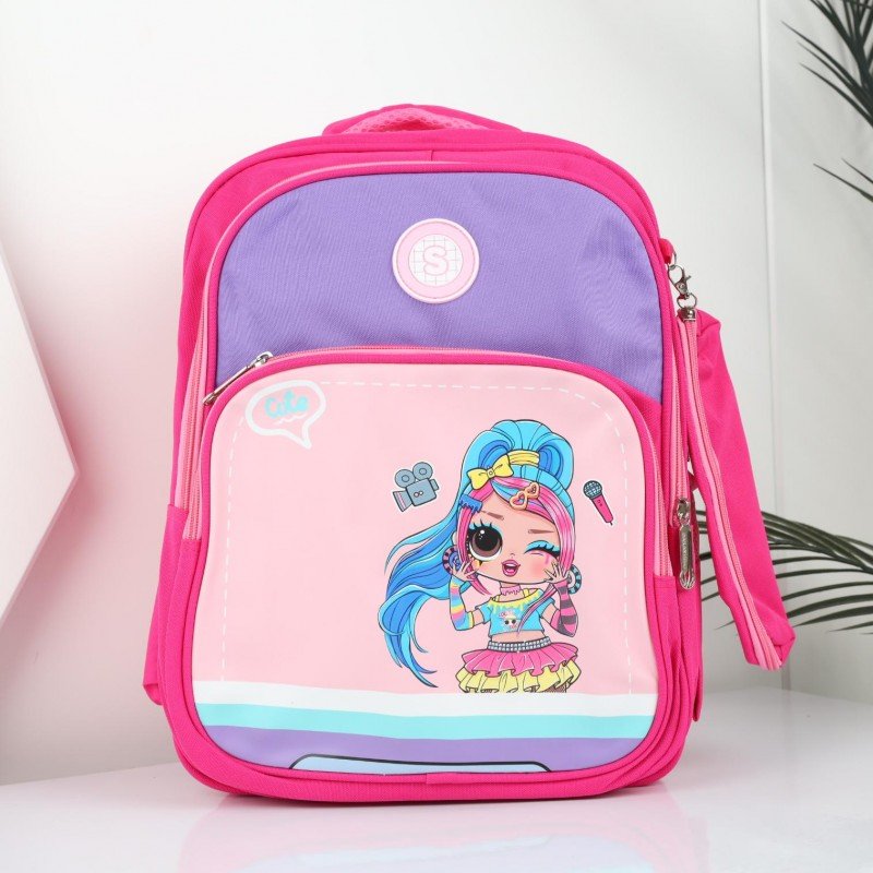 شنطة مدرسة مع مقلمة مقاس 16 انش لون فوشي