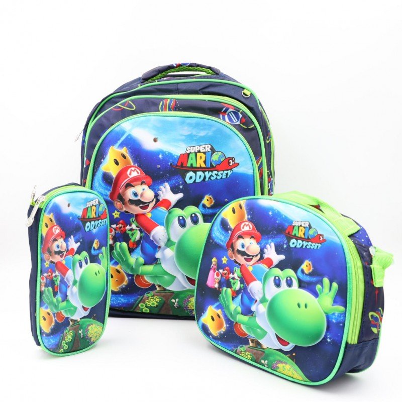 شنطة مدرسية 16 انش 3 قطع مع عرباية جر للشناتي