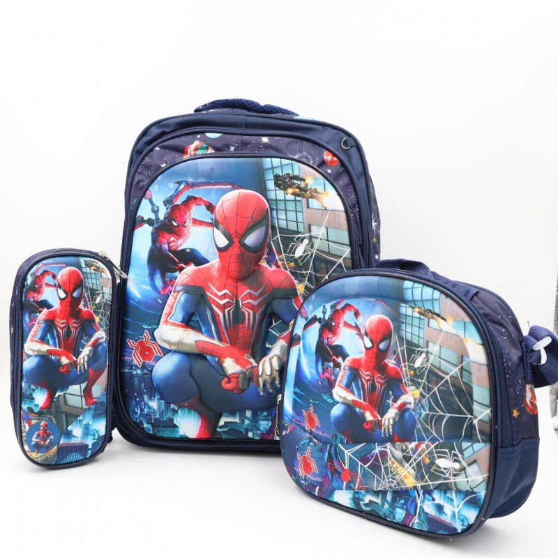 شنطة مدرسية 16 انش 3 قطع مع عرباية جر للشناتي