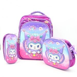 شنطة مدرسية 16 انش 3 قطع مع عرباية جر للشناتي