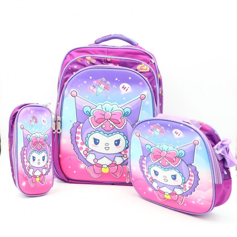 شنطة مدرسية 16 انش 3 قطع مع عرباية جر للشناتي