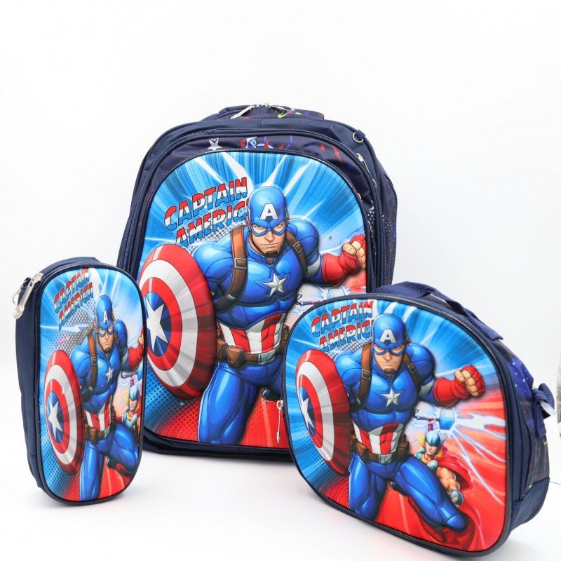 شنطة مدرسية 16 انش 3 قطع مع عرباية جر للشناتي