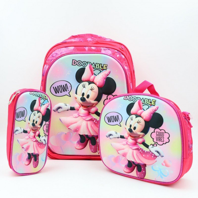 شنطة مدرسية 18 انش 3 قطع مع عرباية جر للشناتي