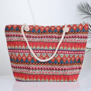 شنطة يد قماش للرحلات بتصميم فلسطيني بألوان متعددة