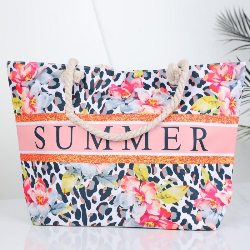 شنطة يد قماش للرحلات بتصميم مزخرف SUMMER