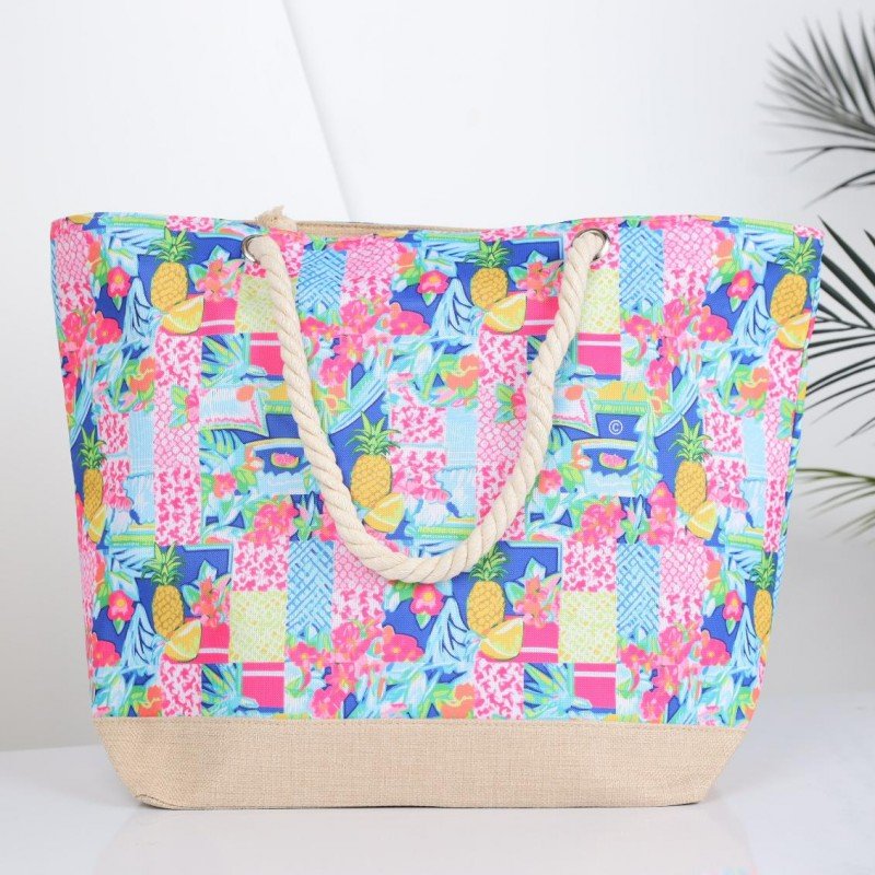 شنطة يد قماش للرحلات بتصميم زخرفة فواكه