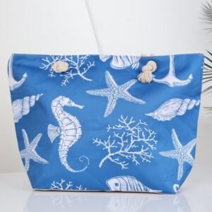 شنطة يد قماش للرحلات بتصميم بحري لون أزرق