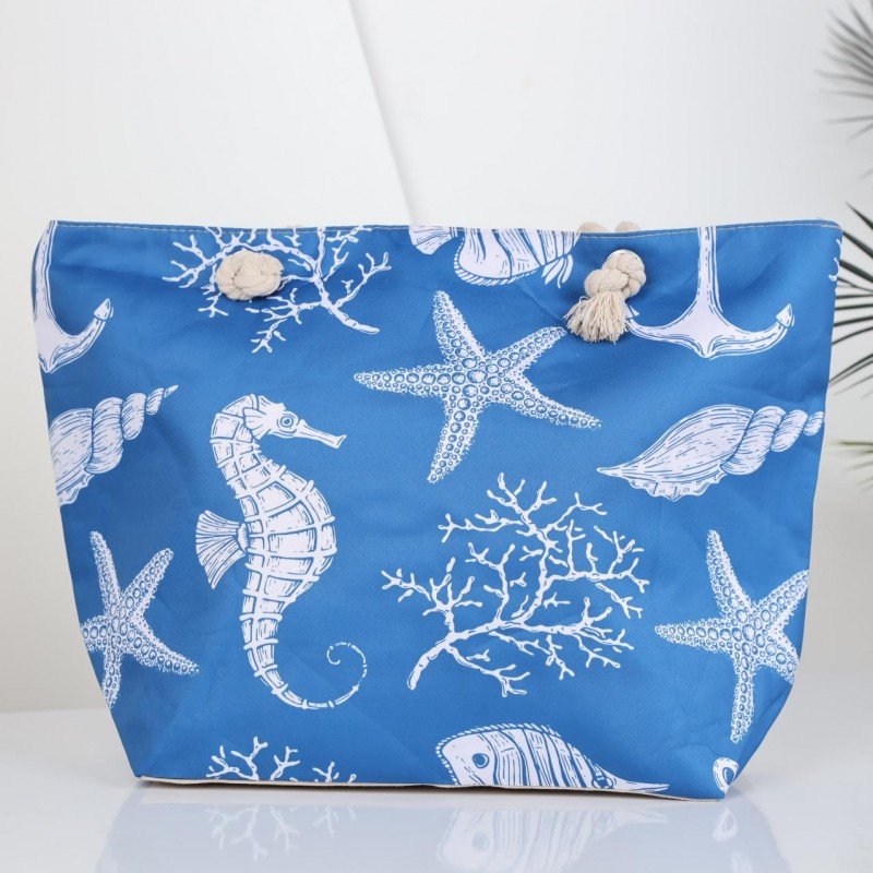 شنطة يد قماش للرحلات بتصميم بحري لون أزرق
