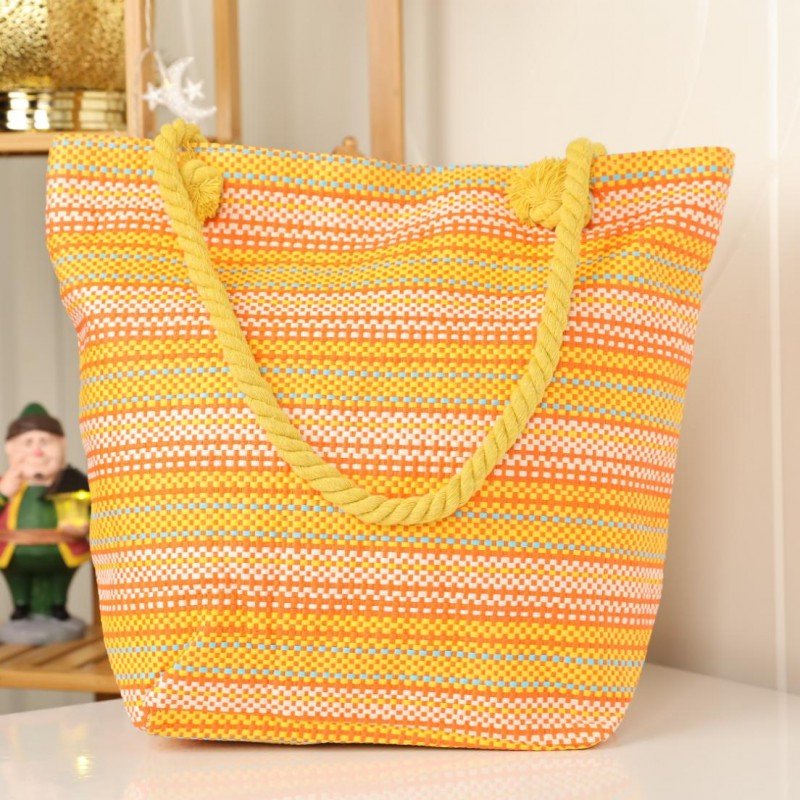 شنطة يد قماش للرحلات لون اصفر وبرتقالي