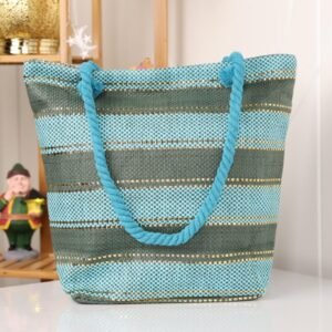 شنطة يد قماش للرحلات لون تركواز وزيتي