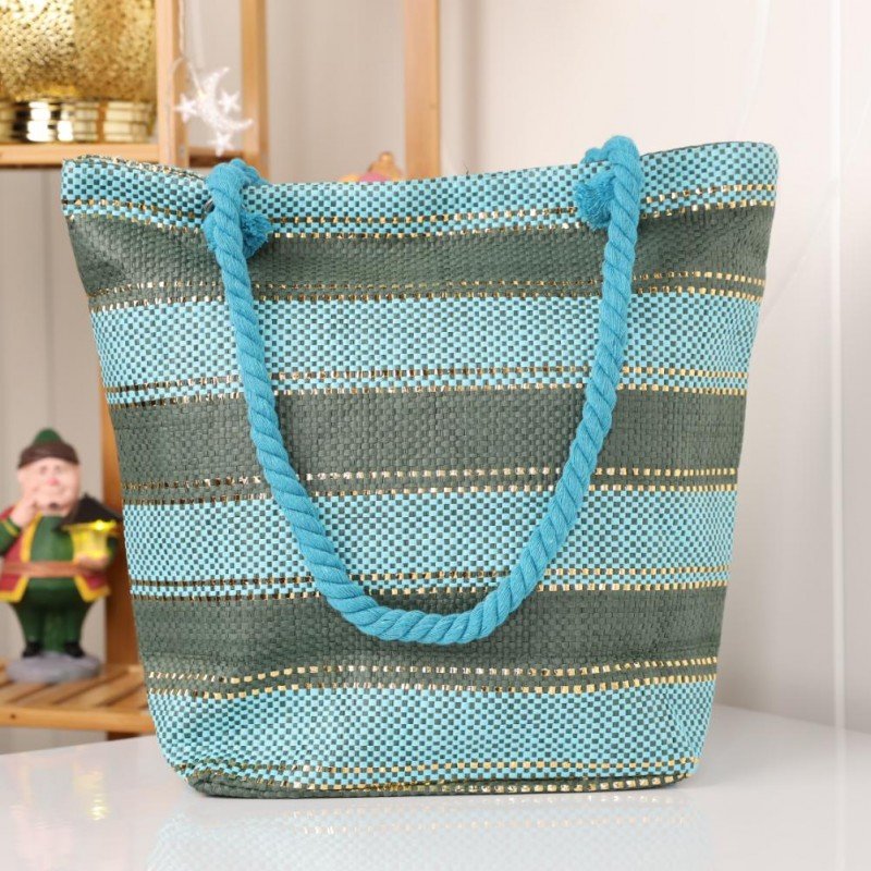 شنطة يد قماش للرحلات لون تركواز وزيتي