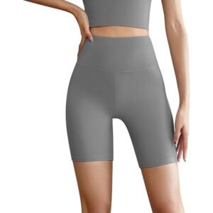 شورت ضيق مضغوط عالي الخصر للياقة البدنية للنساء لون رمادي - Tight-fitting Compression Shorts