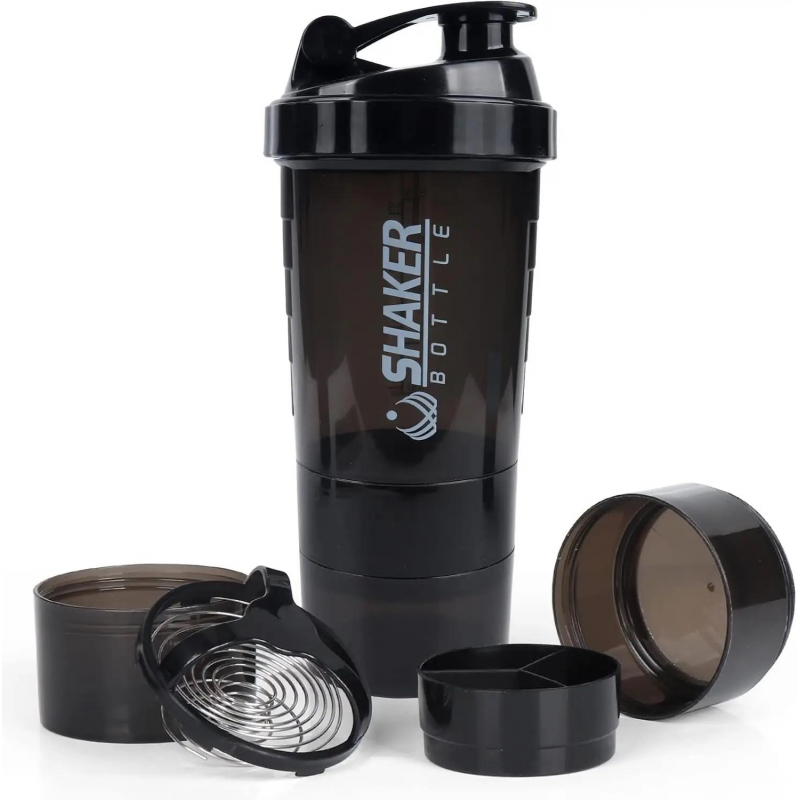 شيكر بروتين ( مطرة ماء مع مكان للبروتين أو الفيتامينات ) اسود