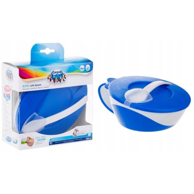 صحن طعام مع ملعقة للأطفال لون أزرق 350 مل