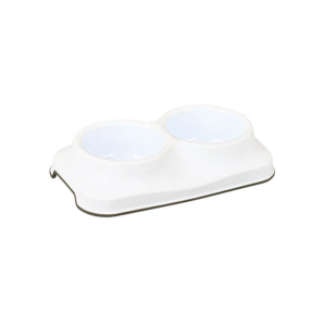 صحن للحيوانات مقسم قسمين لون أبيض (0.4 +0.4 لتر)