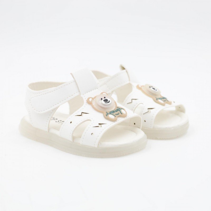 صندل أطفال بتصميم دبدوب لون ابيض