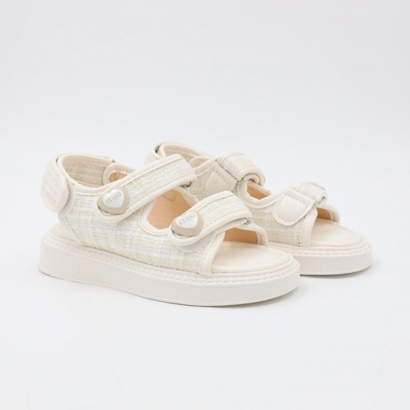 صندل بناتي بشريط لاصق للاطفال لون أبيض