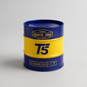 صندوق هدايا معدن شبابي للساعه شكل اسطوانه لون أزرق وأصفر