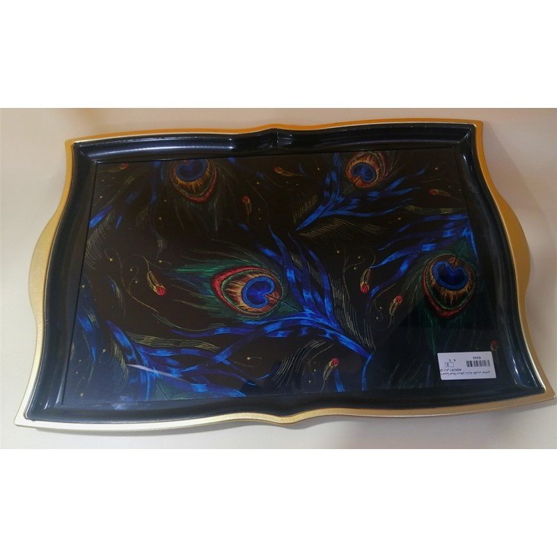 صينية تقديم بلاستيك وزجاج بتصميم طاووس حجم 47×32سم