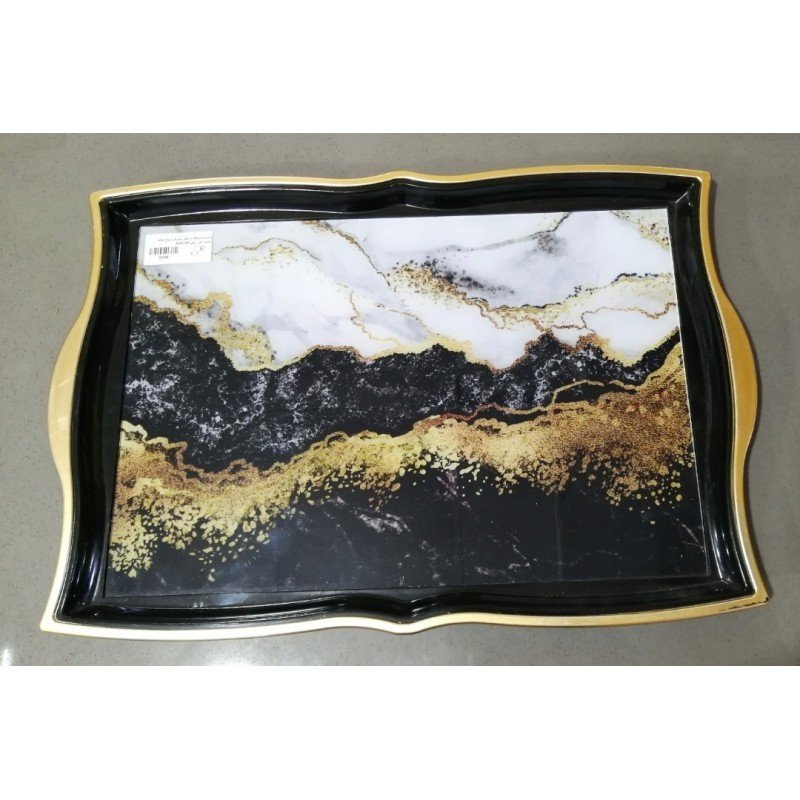 صينية بلاستيك وزجاج ماربل ذهبي