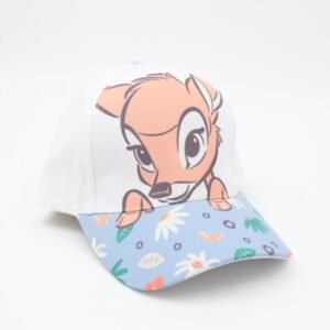 طاقية بناتي واقية من الشمس برسمة غزال ديزني لون أبيض