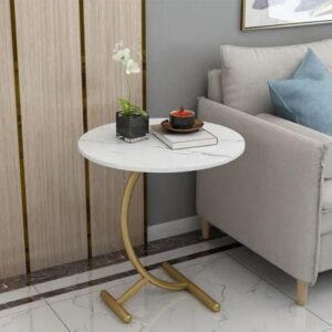 طاولة خشبية ماربل أبيض وذهبي 40*40*60 سم