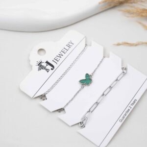 طقم 3 أساور فضي و أخضر بأشكال مختلفة