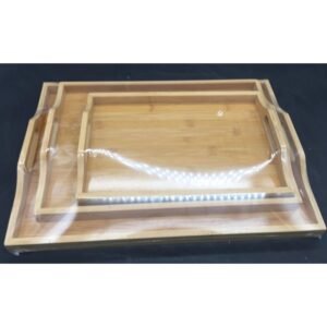 طقم 3 صواني خشب بامبو مستطيل