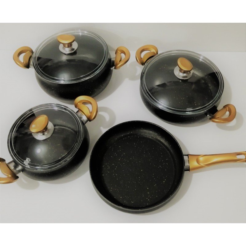 طقم 3 طناجر +مقلى تركي جرانيت ثقيل