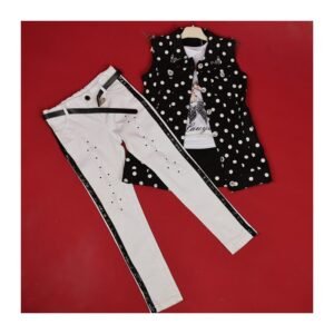 طقم 3 قطع (فيست وبنطلون وتيشيرت حفر) بناتي لون أسود