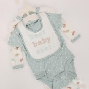 طقم 3 قطع للأطفال لون أبيض وأخضر